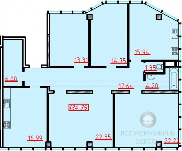 Планировки многокомнатных квартир 134.75 м^2